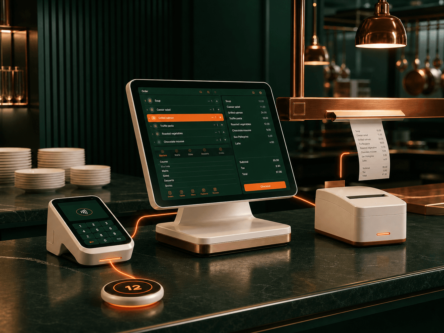 A connected restaurant point-of-sale, payment and fulfilment scene